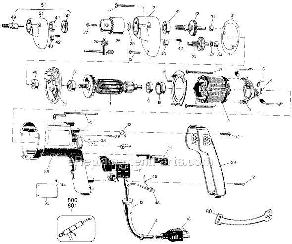 Page A Diagram and Parts List for 5111 Type 100 Black and Decker Electric Drill
